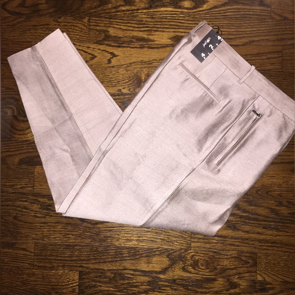 424 Fifth Metallic Khaki Zip Trousers